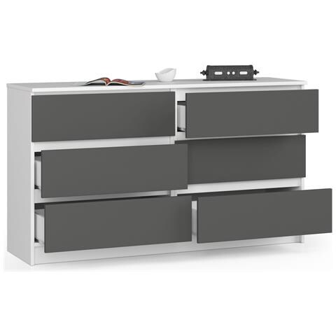 Cassettiera K140, 6 cassetti, 138x40x77 cm, Colore Bianco e Grigio Grafite - Foto 2