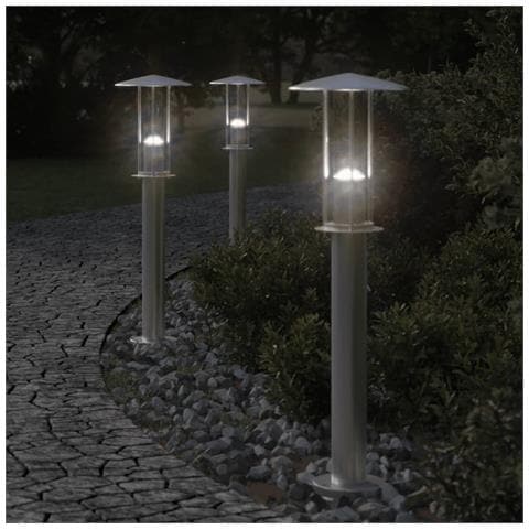 Lampade Da Terra Per Esterni 3 Pz Argento 60 Cm In Acciaio Inox - Foto 1