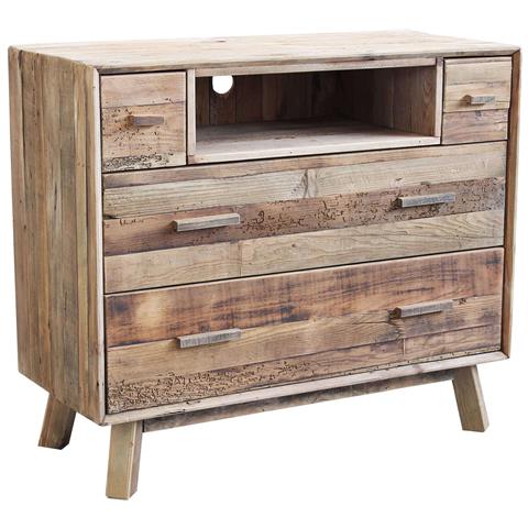 Cassettiera Con 4 Cassetti E 1 Ripiano In Legno Di Pino 110x48xh92 Cm Mandela - Foto 1