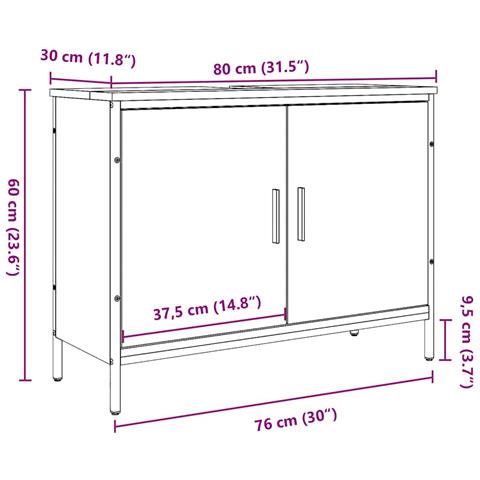 Mobile Sottolavabo Legno Antico 80x30x60 Cm Legno Multistrato - Foto 10