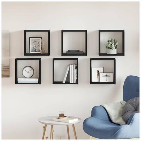 Mensole Parete a Cubo 6 pz Rovere Nero 30x15x30 cm Truciolato - Foto 1