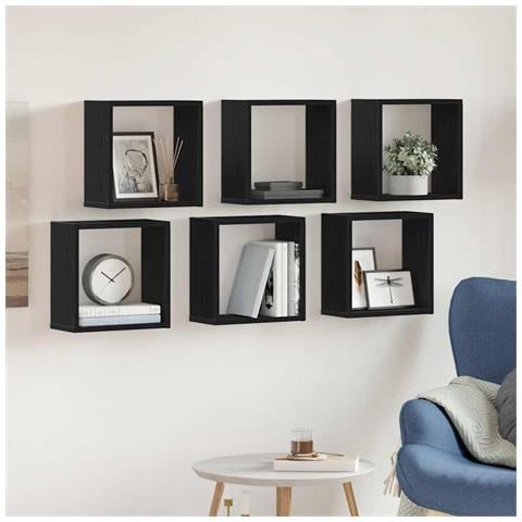 Mensole Parete a Cubo 6 pz Rovere Nero 30x15x30 cm Truciolato - Foto 9
