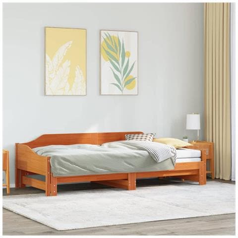 Divano Con Letto Estraibile Marrone Cera 80x200cm Massello Pino - Foto 1