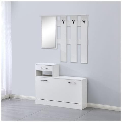 Mobile Ingresso Rudolf Xl Con Specchio E Scarpiera Colore Bianco Con Maniglie Nere - Foto 1