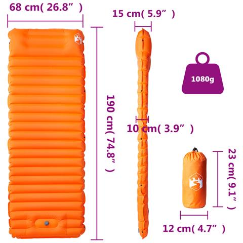 Materasso Campeggio Autogonfiabile Cuscini 1 Persona Arancio - Foto 6