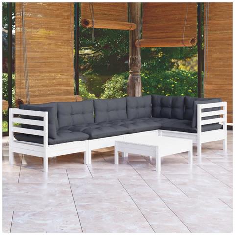 Lusso Casadino -  Set Divani Da Giardino 6 Pz Con Cuscini Bianchi Legno Di Pino - Foto 8