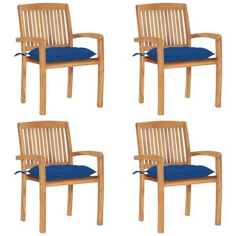Sedie Da Giardino Impilabili 4 Pz Con Cuscini Massello Di Teak - Foto 2