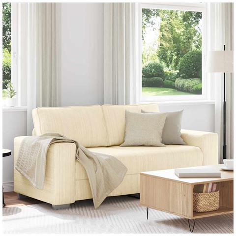 Divano Divanetto Crema 140 cm Tessuto di Velluto a Coste - Foto 2