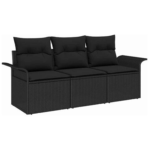 Set di Sofà da Giardino 3 Pezzi con Cuscini Nero Polyrattan, Sofà da Giardino a 2 Posti con Ripostiglio & Cuscini Nero Polyrattan - Foto 1