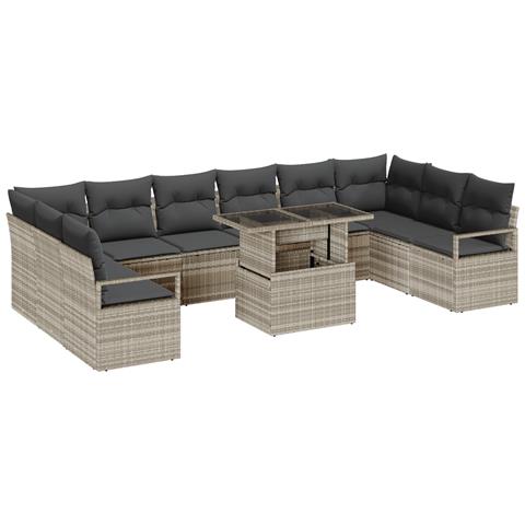 Set di Sofà da Giardino 11 Pezzi con Cuscini Grigio Chiaro Rattan Polimerico, Sofà da Giardino 2 Posti con Cuscini Grigio Rattan Polimerico - Foto 1