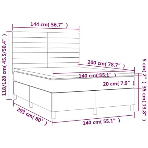 Giroletto a Molle con Materasso Grigio Scuro 140x200cm Tessuto - Foto 6
