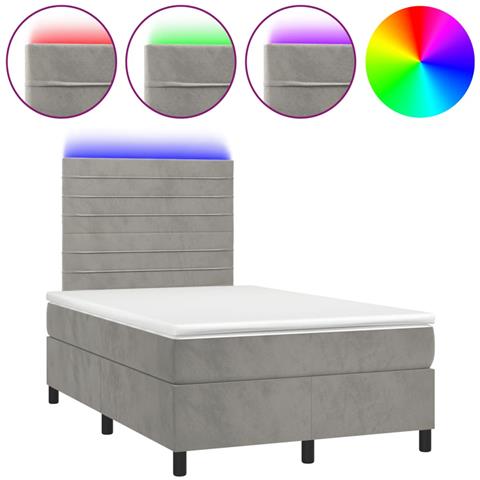 Letto a Molle Materasso e LED Grigio Chiaro 120x190 cm Velluto - Foto 1