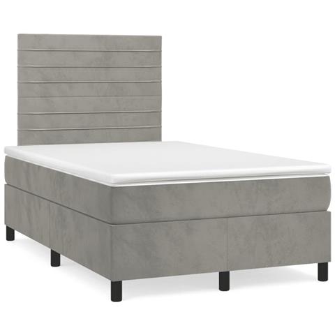 Letto a Molle Materasso e LED Grigio Chiaro 120x190 cm Velluto - Foto 2