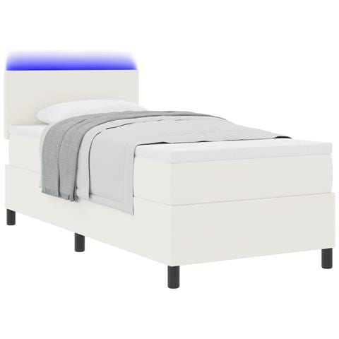Letto Box Spring con Materasso e LED Crema 100x200 cm in Tessuto Corduroy - Foto 1