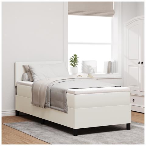 Letto Box Spring con Materasso e LED Crema 100x200 cm in Tessuto Corduroy - Foto 2