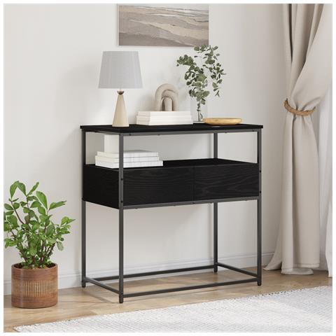 Tavolino Nero Rovere 75x40x75 cm in Legno Ingegnerizzato e Acciaio - Foto 2