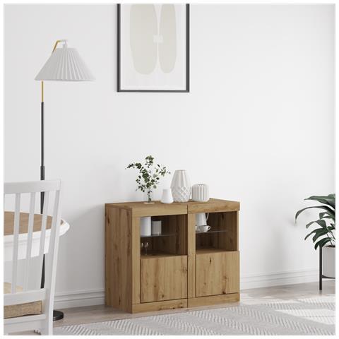 Armadi Laterali con Luci LED 2 pz Rovere Artigianale 41x37x67 cm - Foto 2
