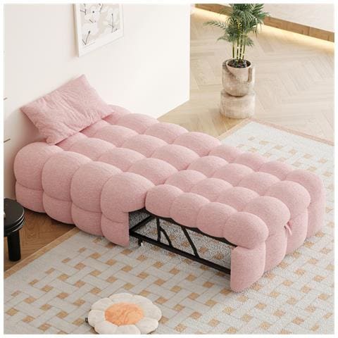 Letto Imbottito, Poggiapiedi 2 In 1, Divano Letto A Scomparsa, Letto Singolo, Letto A Soppalco, Tessuto Orsetto, Rosa - Foto 1