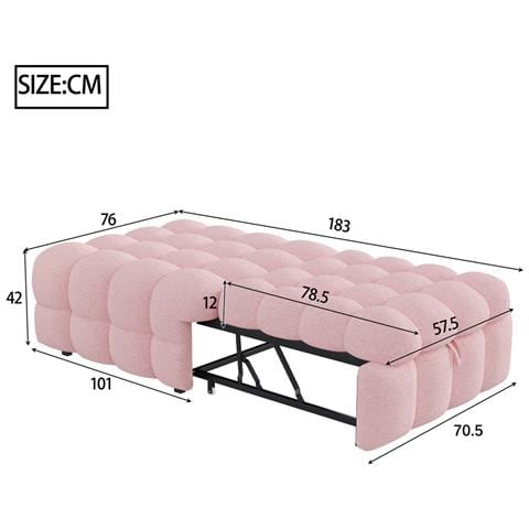 Letto Imbottito, Poggiapiedi 2 In 1, Divano Letto A Scomparsa, Letto Singolo, Letto A Soppalco, Tessuto Orsetto, Rosa - Foto 4