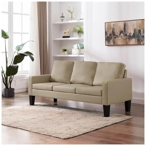 Divano A 3 Posti Cappuccino In Similpelle - Foto 7