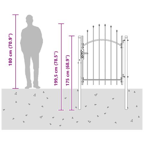 Cancello da giardino con blocco Grigio 100 x 150 cm Acciaio - Foto 8