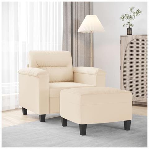 Poltrona con Poggiapiedi Beige 60 cm in Tessuto Microfibra - Foto 2