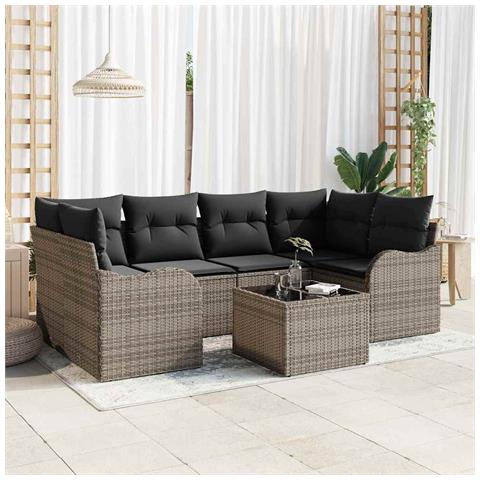 Set Divano da Giardino con cuscino 7 pcs Grigio 55 x 55 x 37 cm - Foto 2