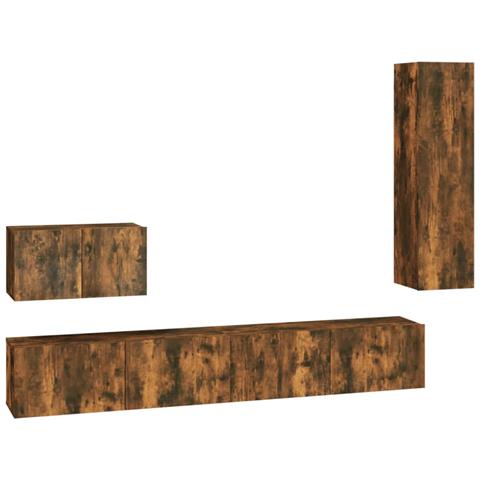 Set di Mobili Porta TV 4 pz Rovere Fumo in Legno Multistrato - Foto 1