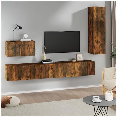 Set di Mobili Porta TV 4 pz Rovere Fumo in Legno Multistrato - Foto 2