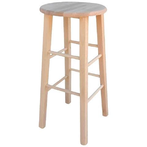 Sgabello H 68 Cm In Legno Grezzo Da Verniciare Con Seduta Tonda E Gambe Dritte - Foto 6