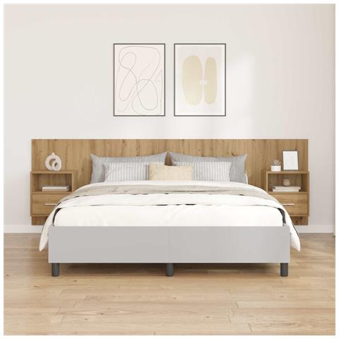 Testata con Comodino 3 pcs Rovere artigianale Legno multistrato - Foto 2