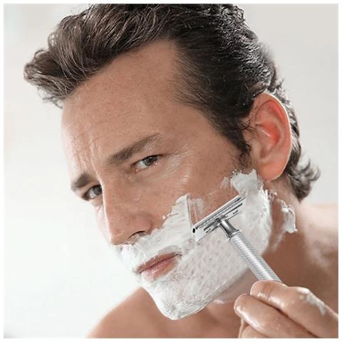 Rasoio Di Sicurezza Manuale In Rame Con Effetto Increspato, Supporto E Set Di 10 Lame Silver - Foto 2