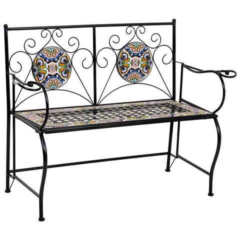 Panca In Mosaico Nero E Ferro Battuto 110x50x88h Cm - Foto 1