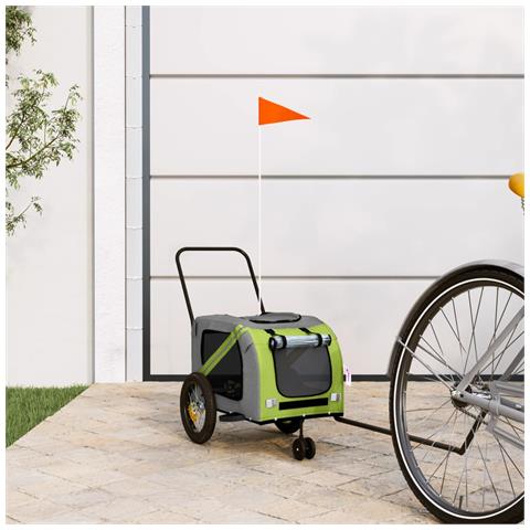 Rimorchio da Bici per Animali Verde e Nero Oxford e Ferro - Foto 2