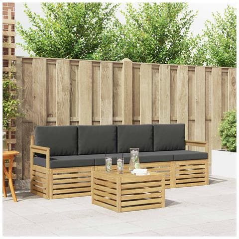 Set di divani da esterno 5 pcs Bianco e Antracite Poliestere - Foto 2