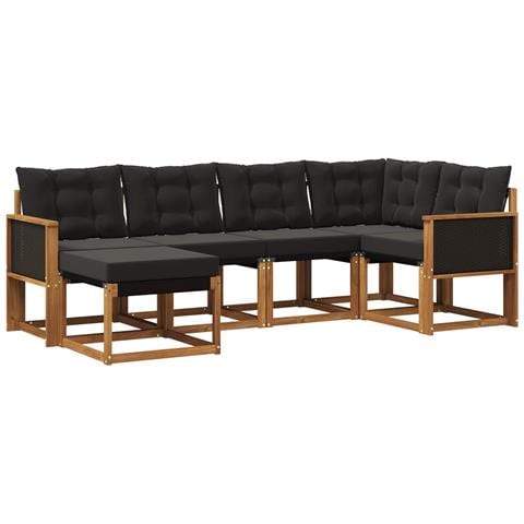 Set di divani da esterno con cuscino 6 pcs Naturale e Nero - Foto 1