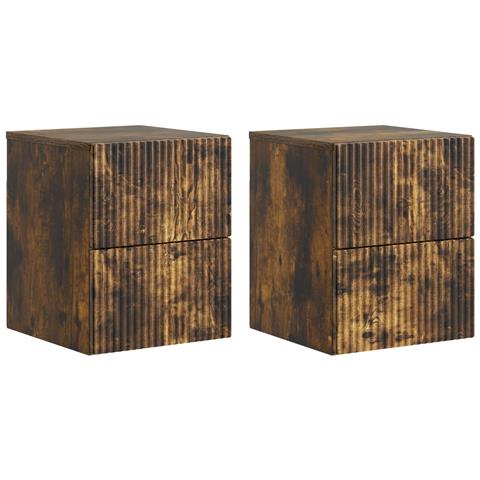 Mobiletto da notte a muro 2 pcs Rovere Fumo 33 x 34,5 x 40 cm - Foto 1