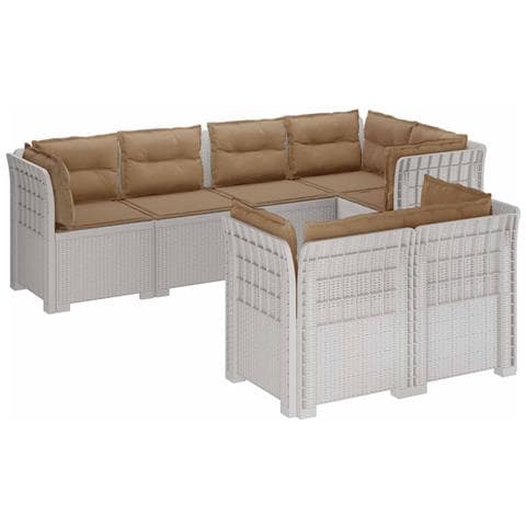 Divano 7 Posti da Giardino con Cuscini Aspetto Rattan PP Bianco - Foto 1