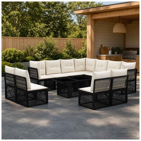 Set Divano da Giardino 12 pz Nero polyrattan - Foto 10
