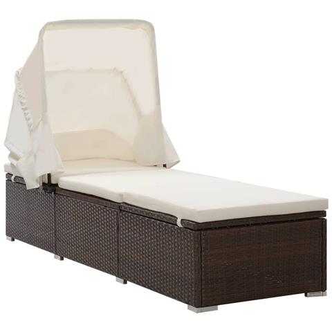 Lettino Prendisole Baldacchino E Cuscino In Polyrattan Marrone - Foto 1