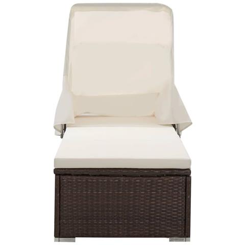 Lettino Prendisole Baldacchino E Cuscino In Polyrattan Marrone - Foto 2