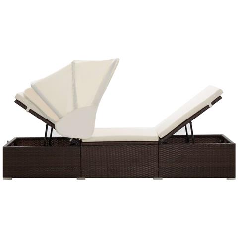 Lettino Prendisole Baldacchino E Cuscino In Polyrattan Marrone - Foto 3