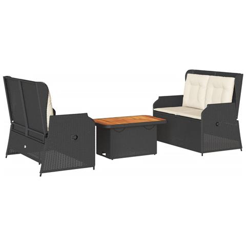 Set Divani Da Giardino 3 Pz Con Cuscini Nero In Polyrattan - Foto 1