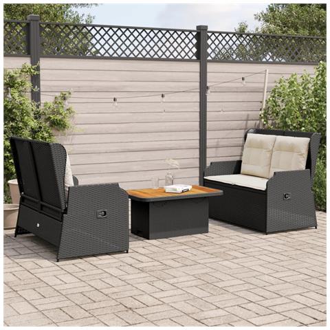 Set Divani Da Giardino 3 Pz Con Cuscini Nero In Polyrattan - Foto 8