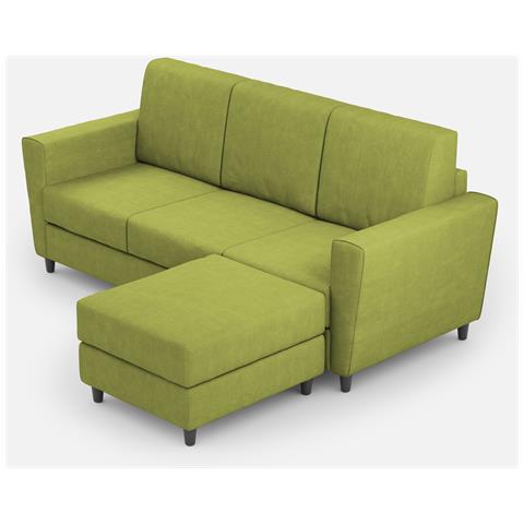 Divano Yasel 3 Posti (tre Sedute Da 60cm) + Pouf Misure Esterne L. 212 P. 155 Colore Verde - Foto 1