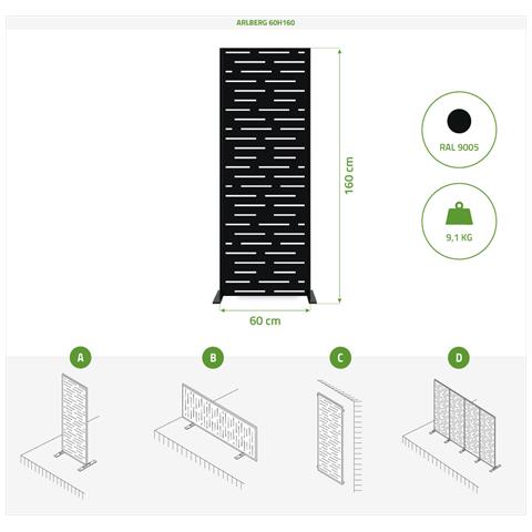 Set Di 2 Pannelli Decorativi Arlberg Nero H.160cm Modello Intero - Foto 8