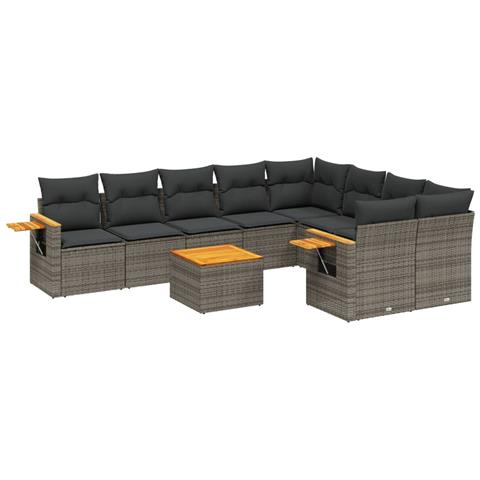 Set Divano Da Giardino 10 Pz Con Cuscini Grigio In Polyrattan - Foto 2