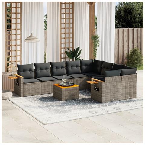 Set Divano Da Giardino 10 Pz Con Cuscini Grigio In Polyrattan - Foto 1