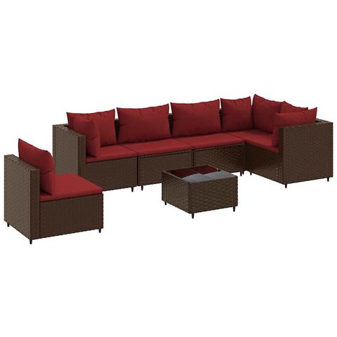 Set Divani Da Giardino 7 Pz Con Cuscini In Polyrattan Marrone - Foto 2