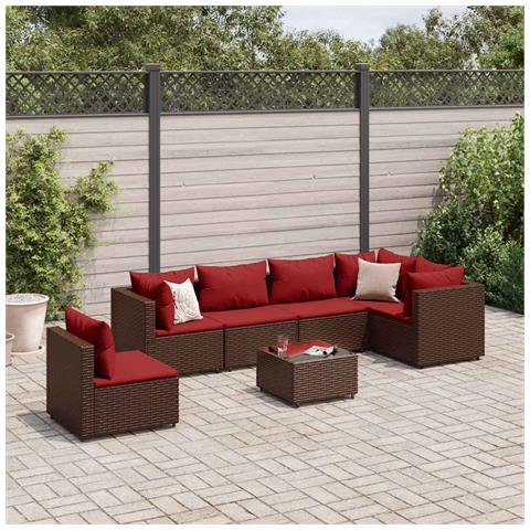 Set Divani Da Giardino 7 Pz Con Cuscini In Polyrattan Marrone - Foto 1